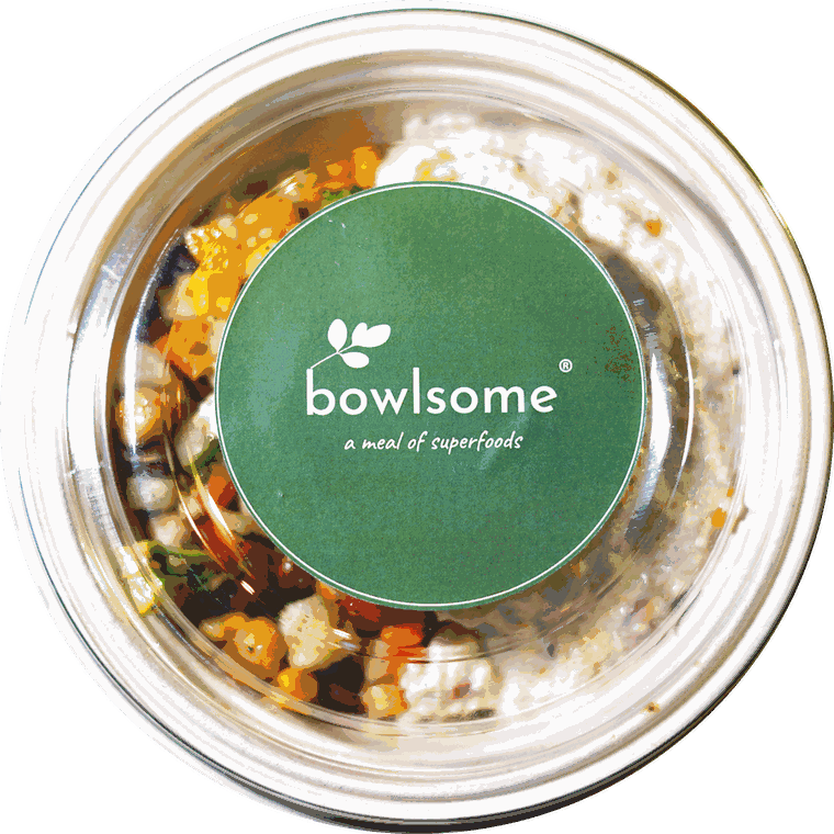 A sealed Bowlsome® bowl in compostable packaging
