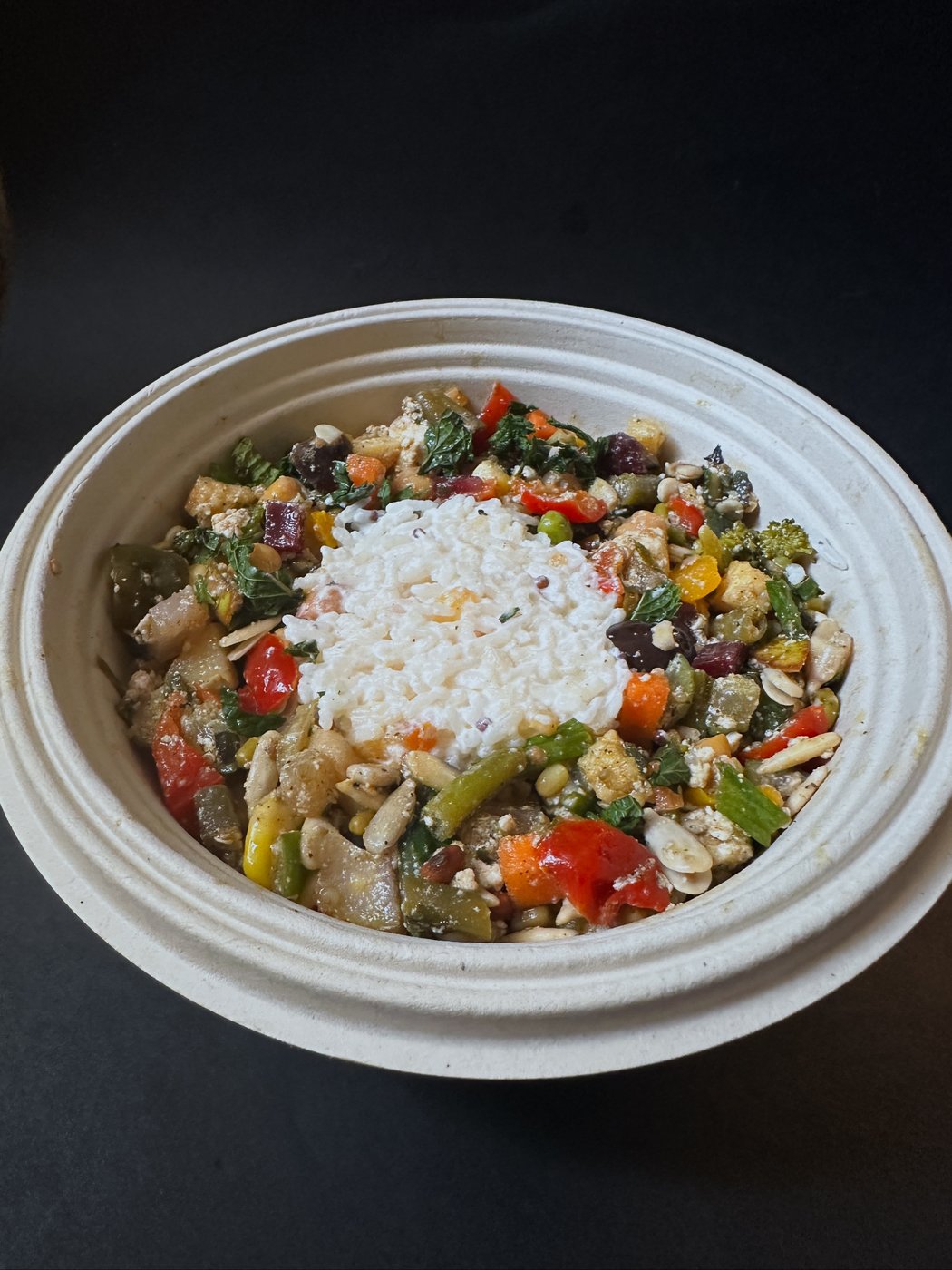 Moon Bowl — millets in herbed probiotic yogurt with seasonal vegetables